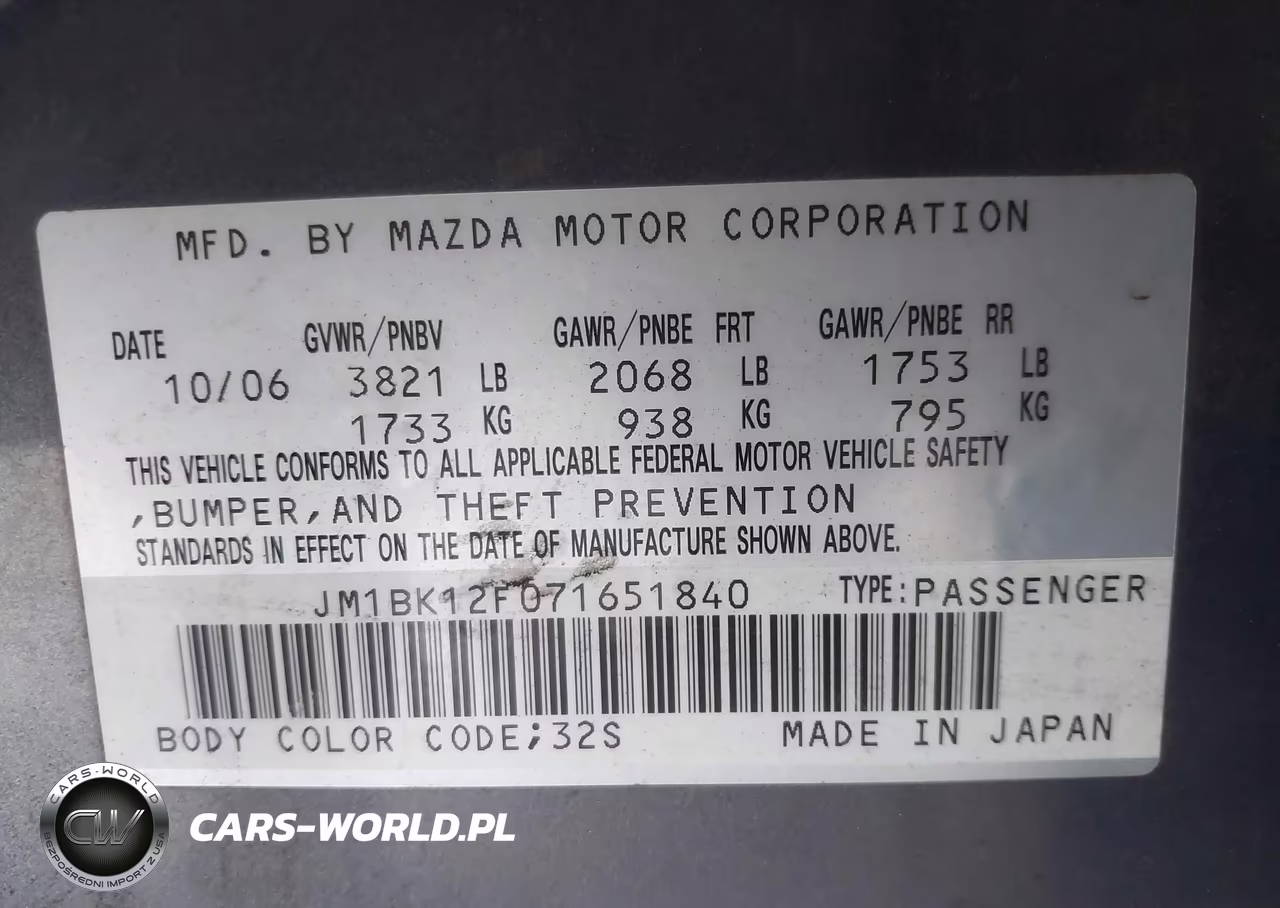 2007 Mazda Mazda3 I VIN:JM1BK12F071651840 - 9
