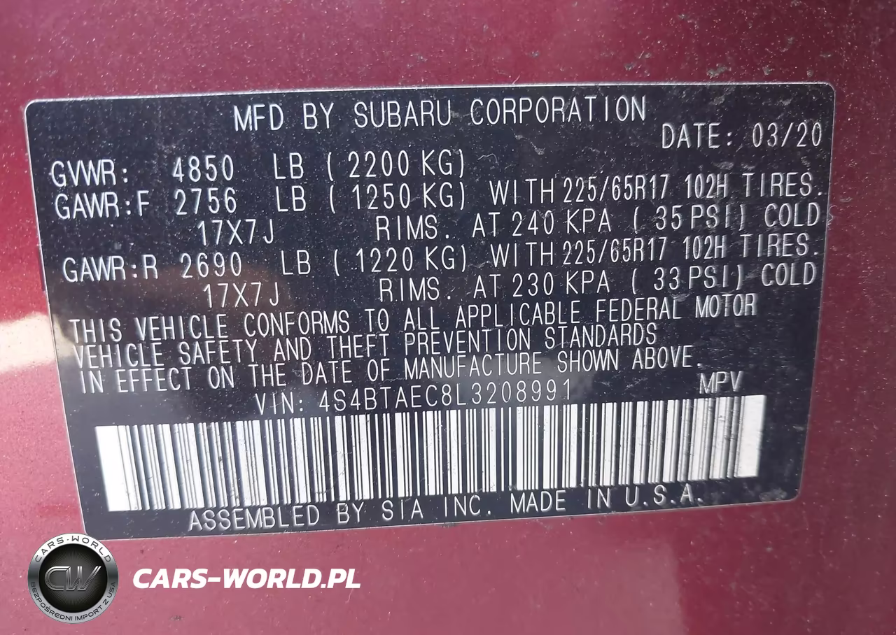2020 Subaru Outback Premium VIN:4S4BTAEC8L3208991 - 9