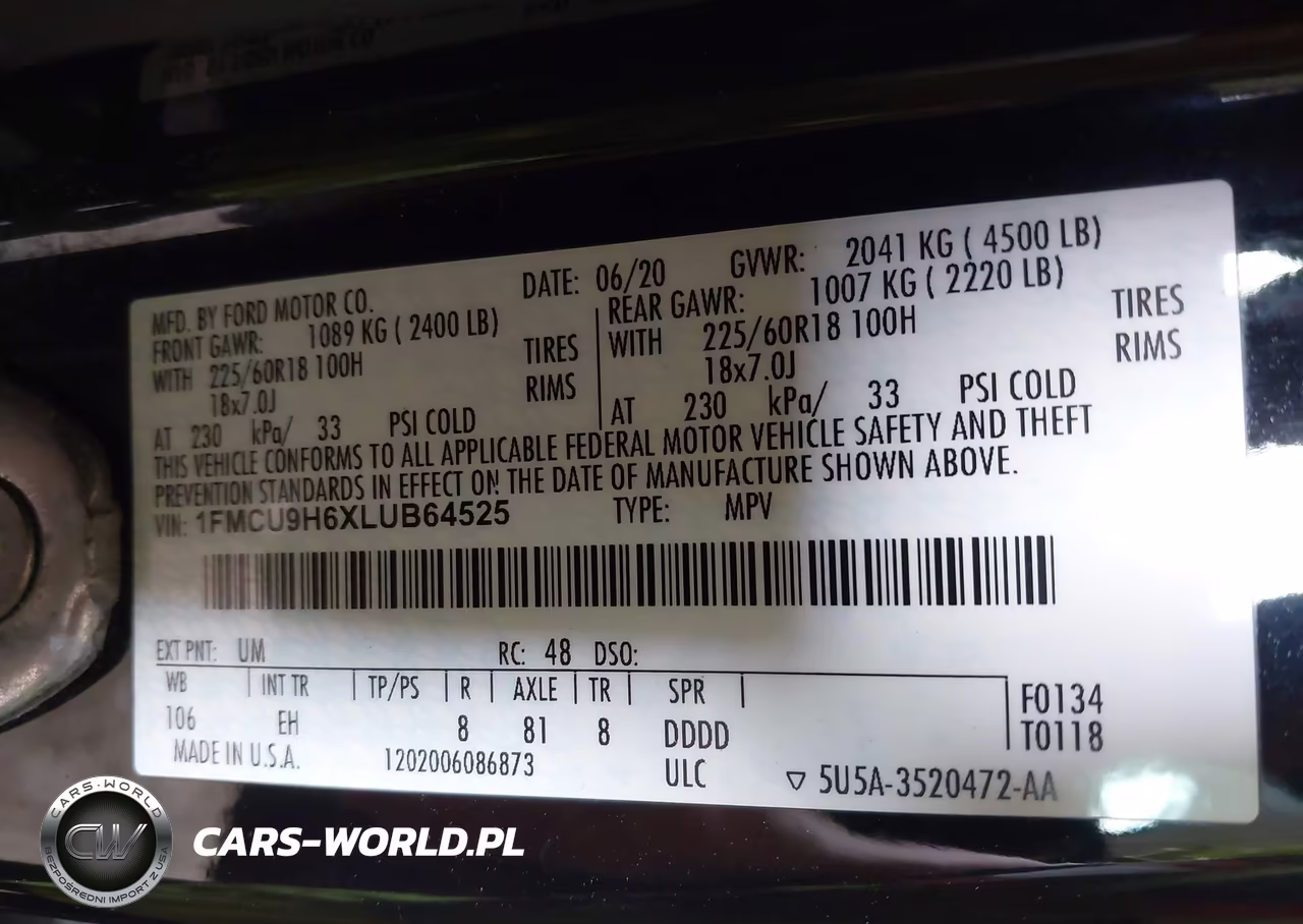 2020 Ford Escape Sel VIN:1FMCU9H6XLUB64525 - 9