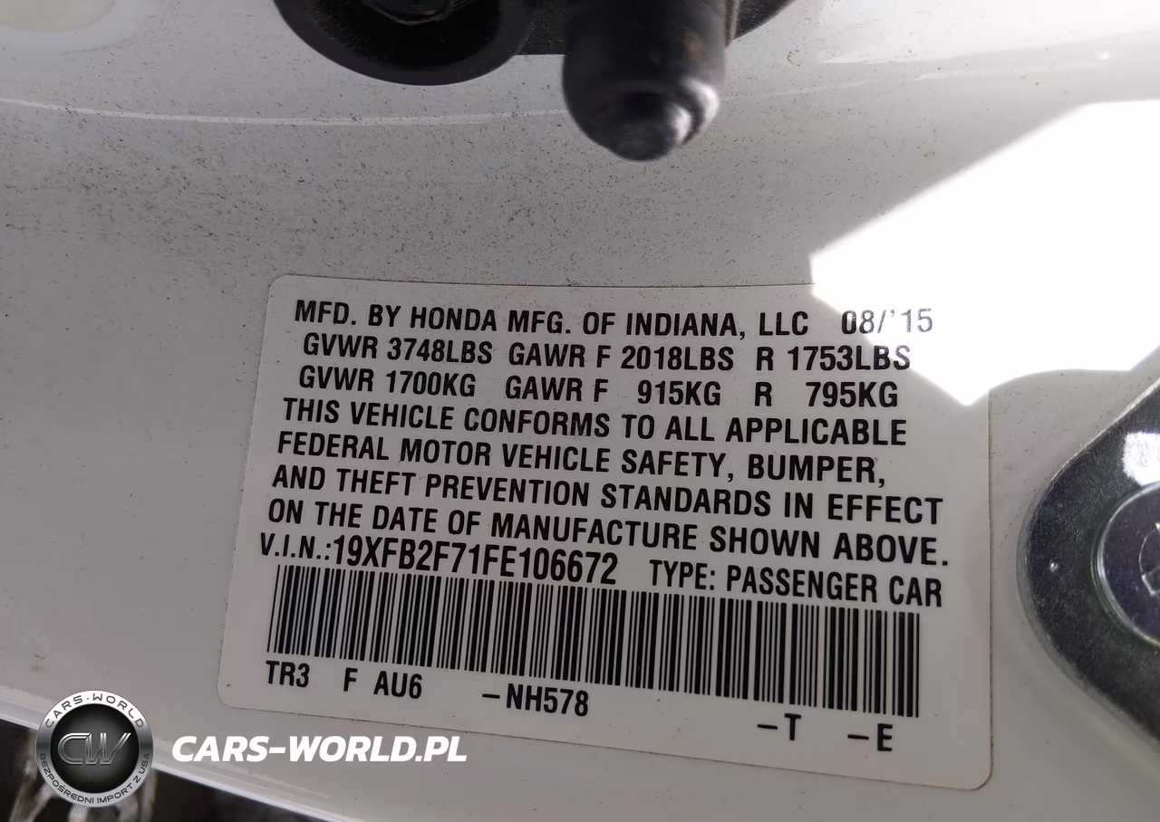 2015 Honda Civic Se VIN:19XFB2F71FE106672 - 9
