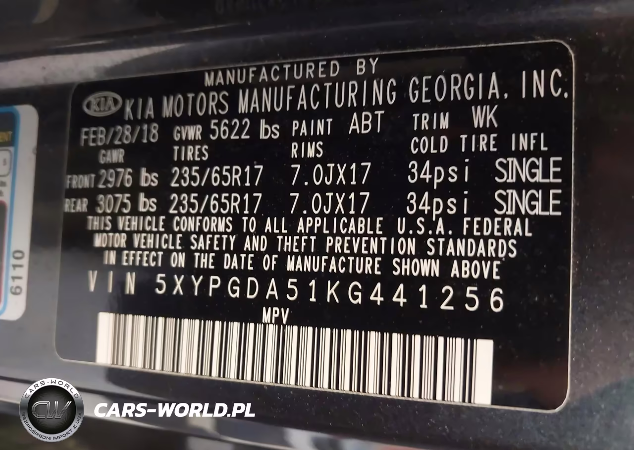 2019 Kia Sorento 3.3L Lx VIN:5XYPGDA51KG441256 - 9