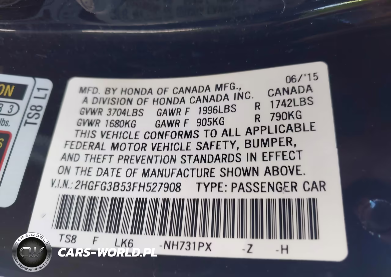 2015 Honda Civic Lx VIN:2HGFG3B53FH527908 - 9