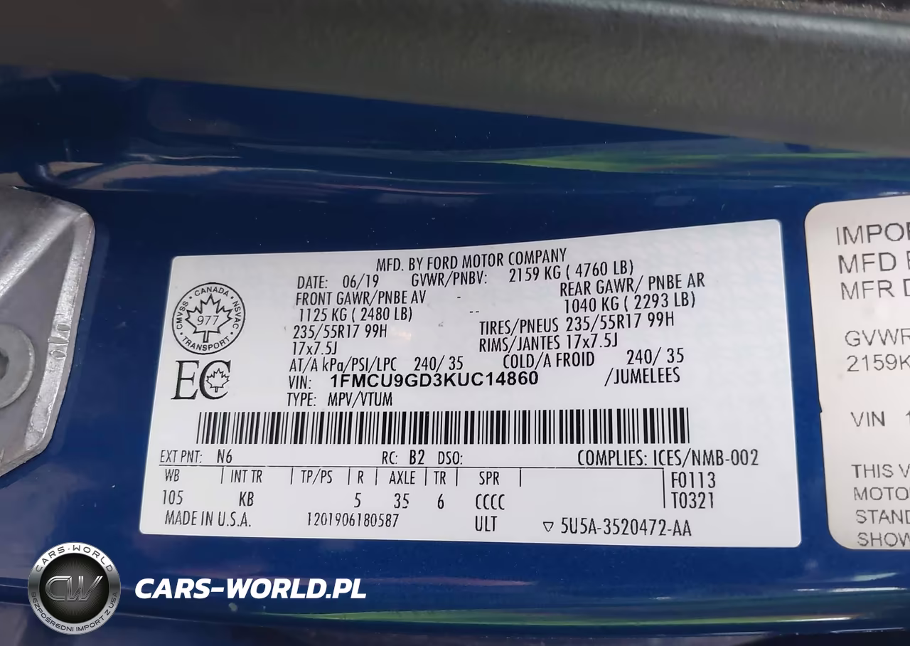 2019 Ford Escape Se VIN:1FMCU9GD3KUC14860 - 9