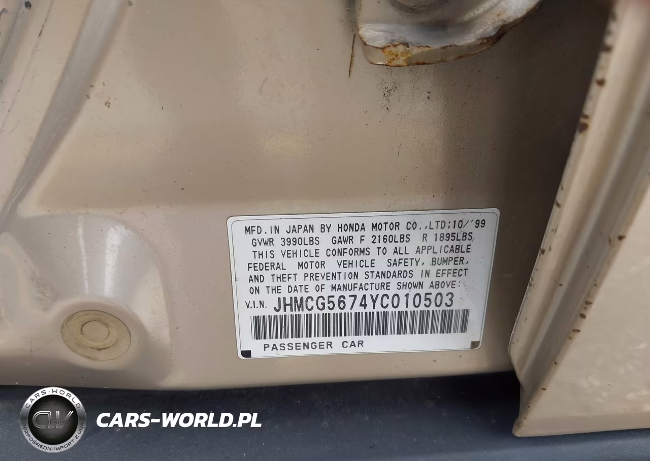 2000 Honda Accord 2.3 Se VIN:JHMCG5674YC010503 - 9
