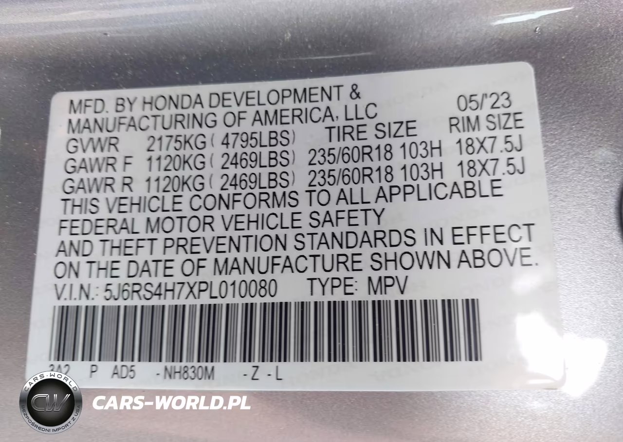 2023 Honda Cr-V Ex-L Awd VIN:5J6RS4H7XPL010080 - 9