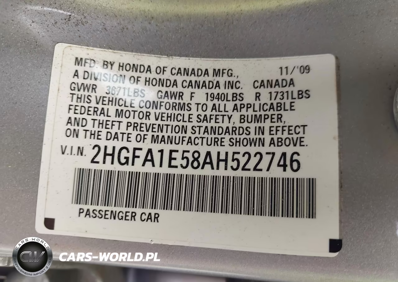 2010 Honda Civic Lx VIN:2HGFA1E58AH522746 - 9