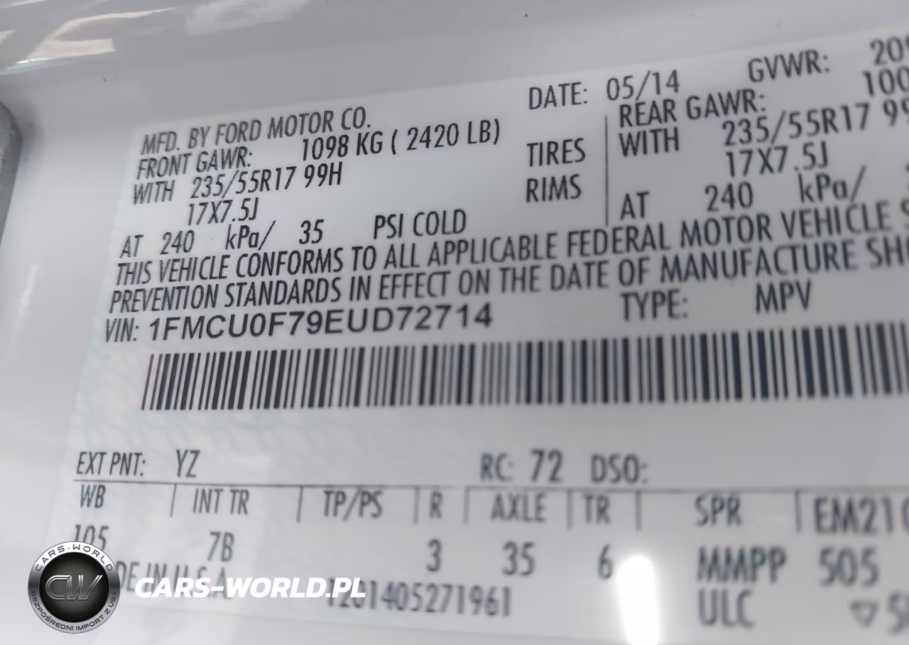 2014 Ford Escape S VIN:1FMCU0F79EUD72714 - 9