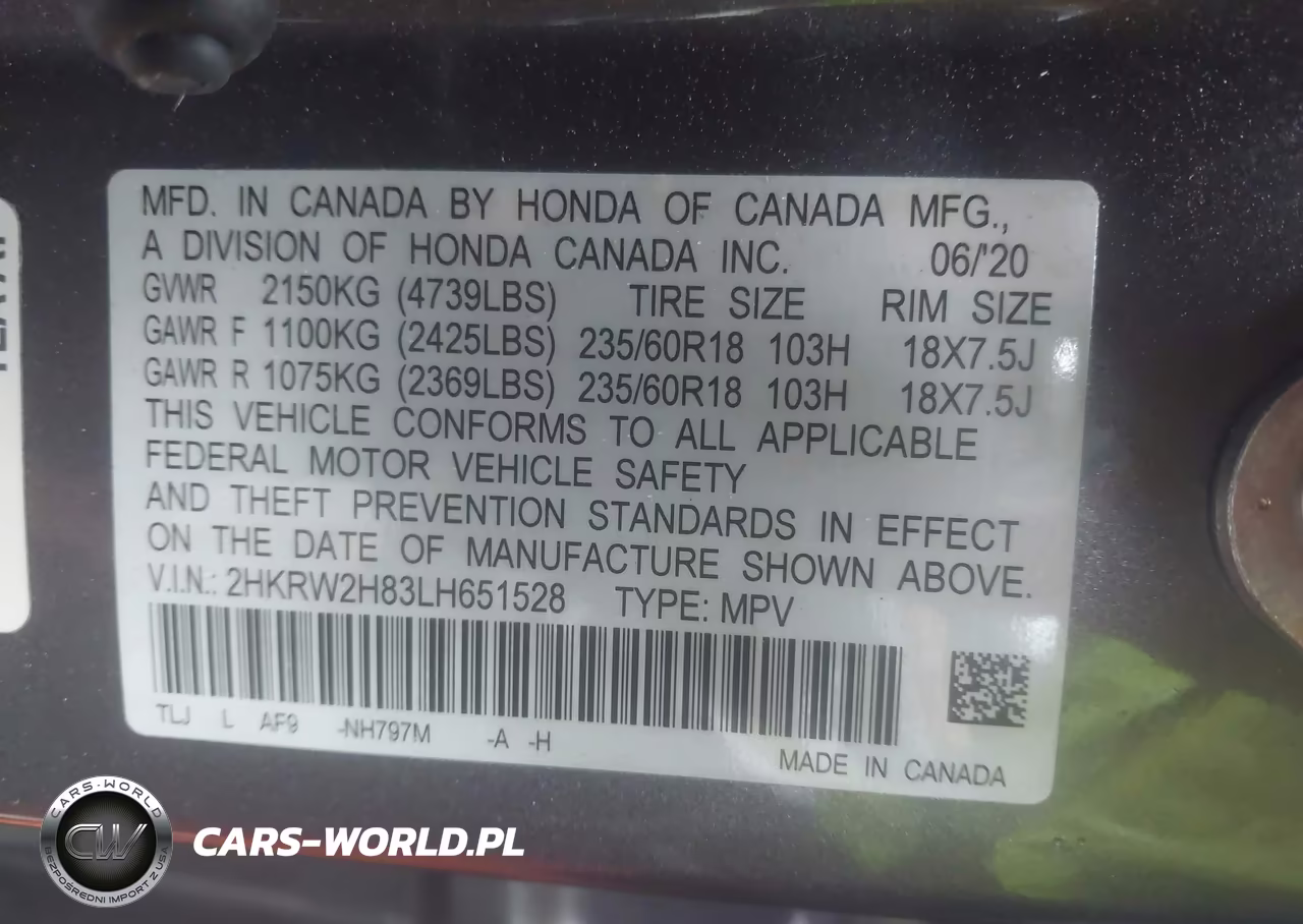 2020 Honda Cr-V Awd Ex-L VIN:2HKRW2H83LH651528 - 9