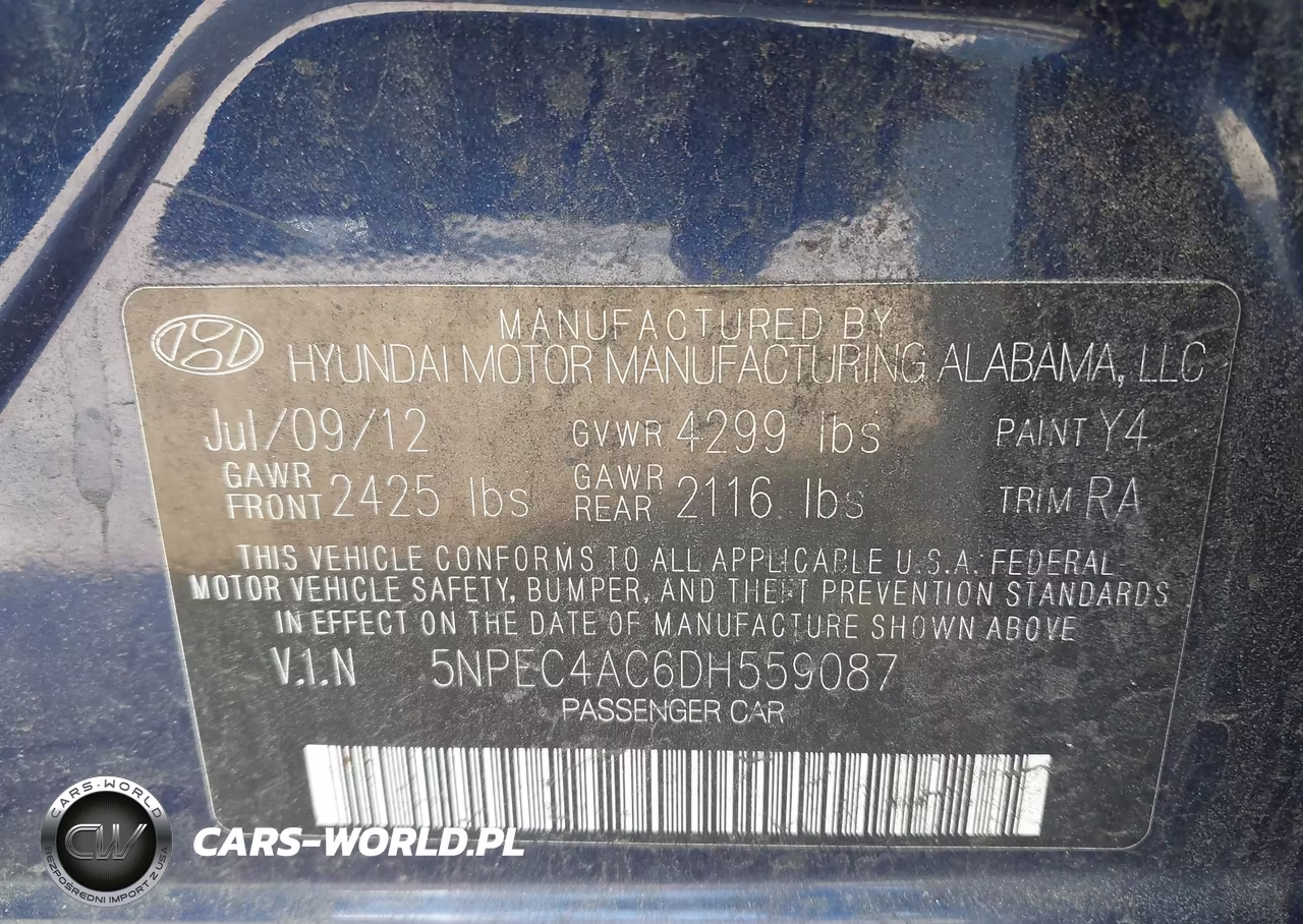 2013 Hyundai Sonata Se VIN:5NPEC4AC6DH559087 - 9