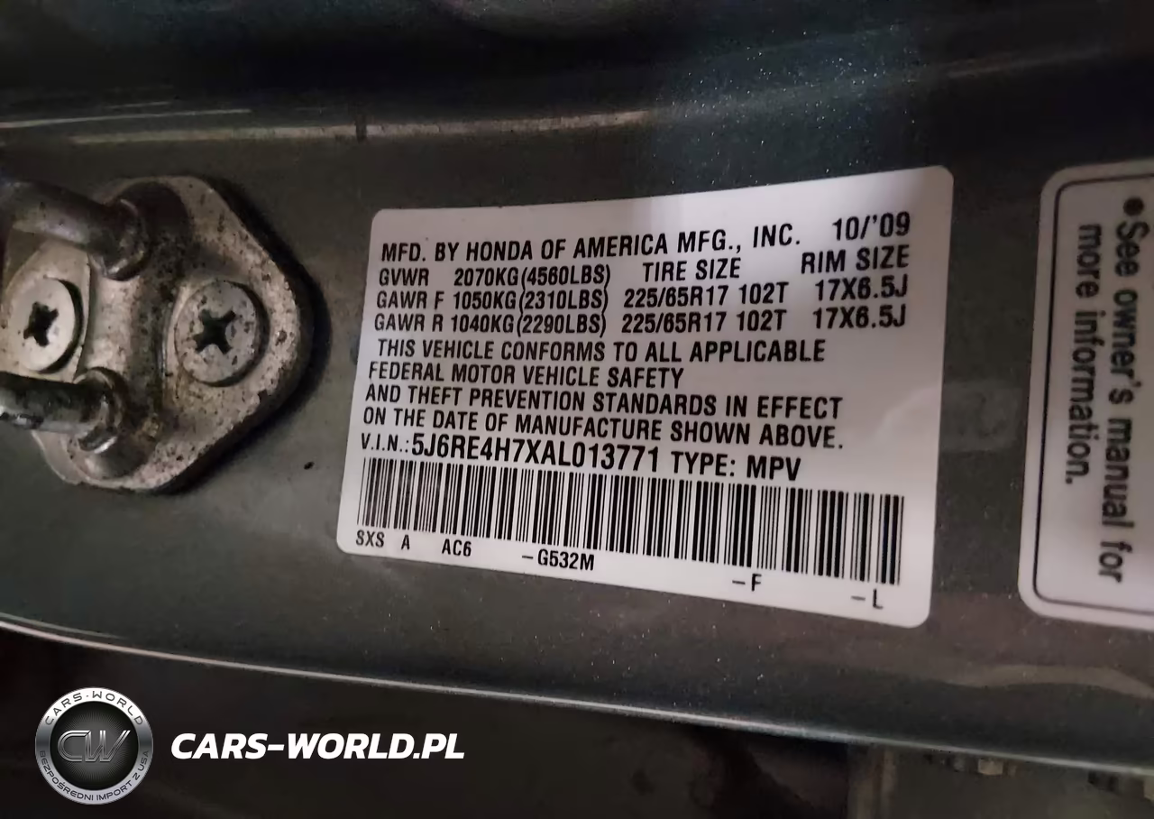 2010 Honda Cr-V Ex-L VIN:5J6RE4H7XAL013771 - 9