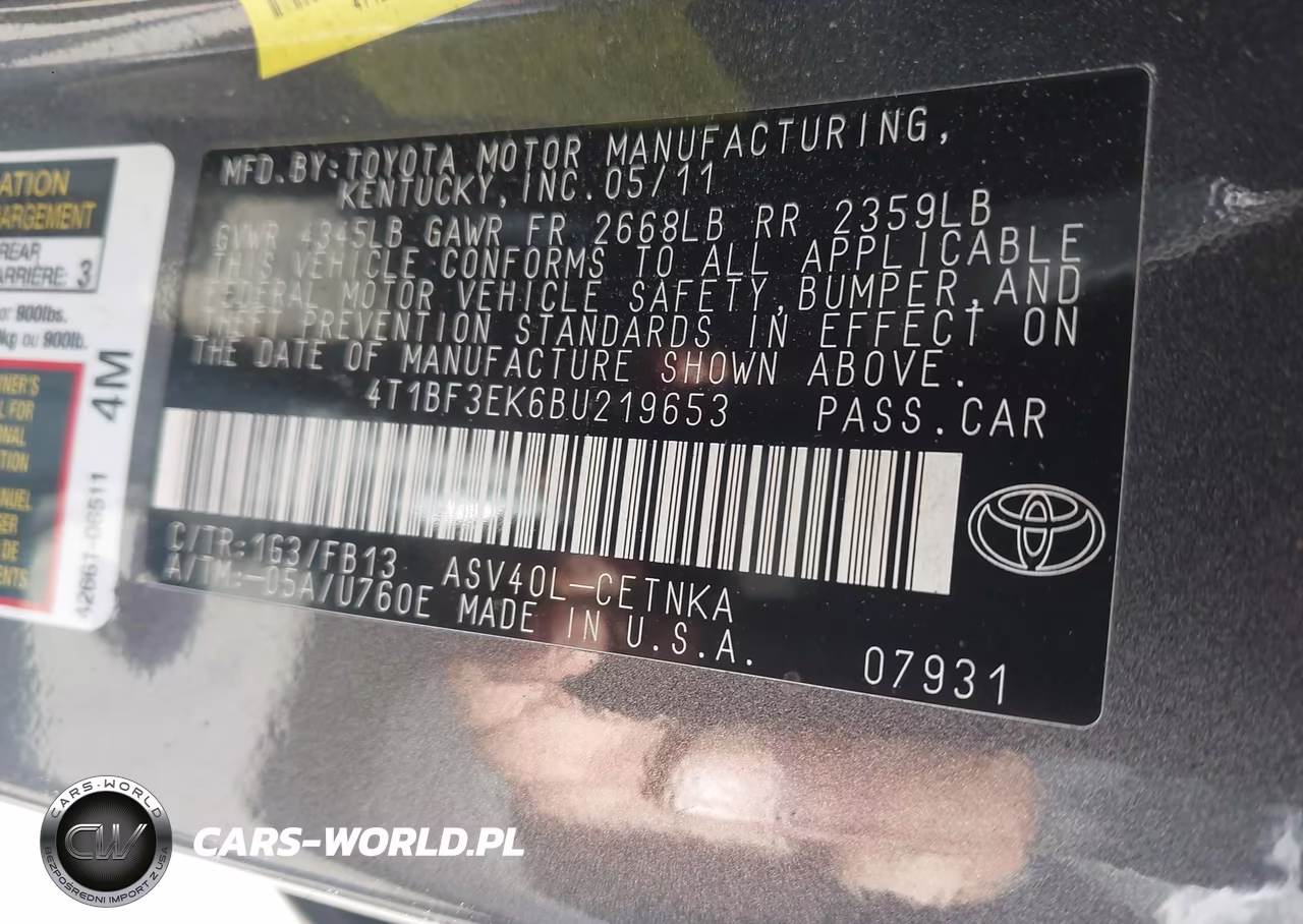 2011 Toyota Camry Le VIN:4T1BF3EK6BU219653 - 9