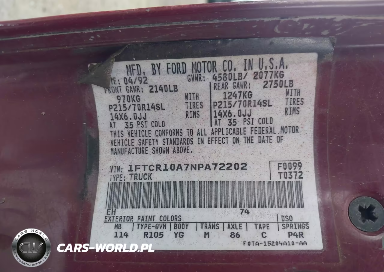 1992 Ford Ranger VIN:1FTCR10A7NPA72202 - 9