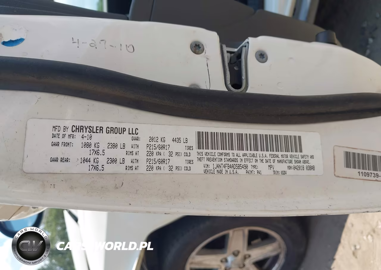 2010 Jeep Compass Sport VIN:1J4NT4FB4AD585490 - 9