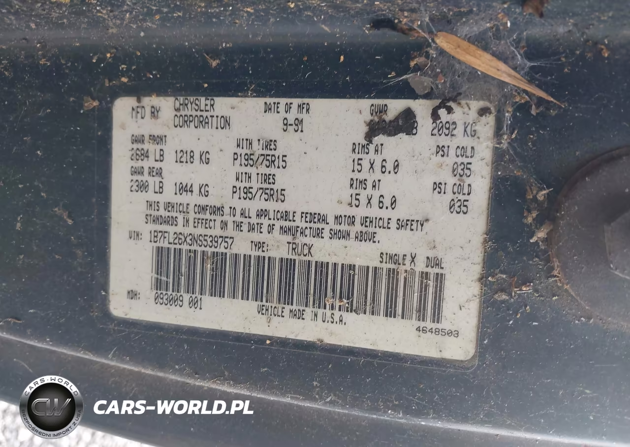 1992 Dodge Dakota VIN:1B7FL26X3NS539757 - 9