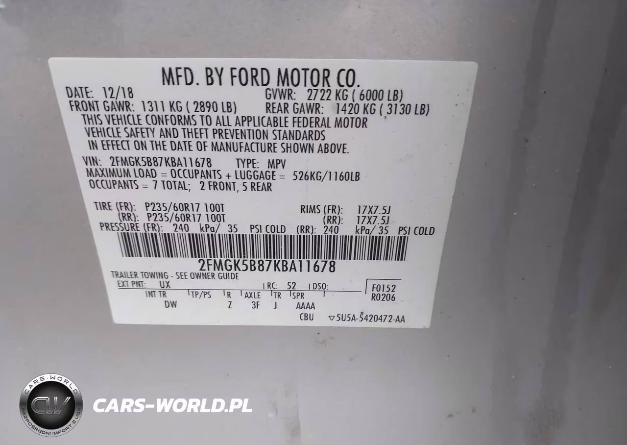 2019 Ford Flex Se VIN:2FMGK5B87KBA11678 - 9