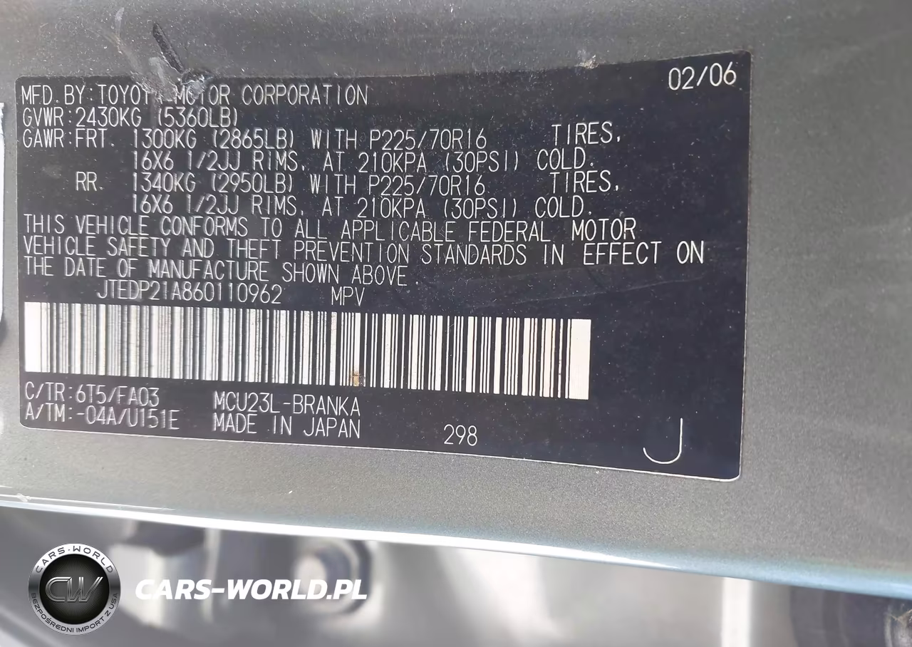 2006 Toyota Highlander V6 VIN:JTEDP21A860110962 - 9