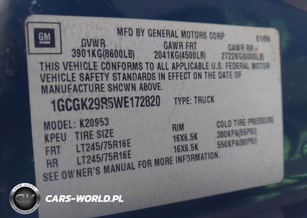 1998 Chevrolet K2500 Fleetside VIN:1GCGK29R5WE172820 - 9