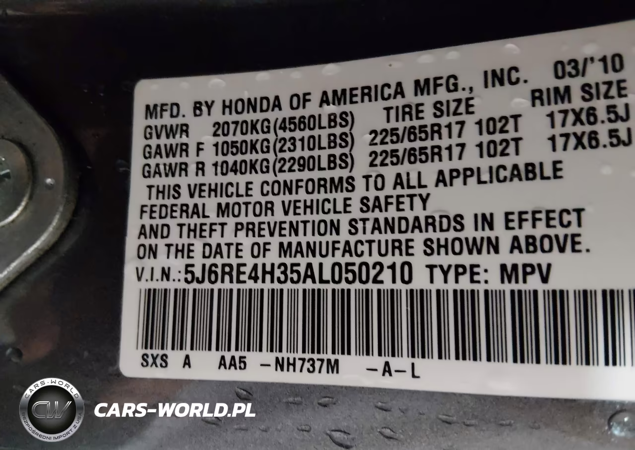 2010 Honda Cr-V Lx VIN:5J6RE4H35AL050210 - 9