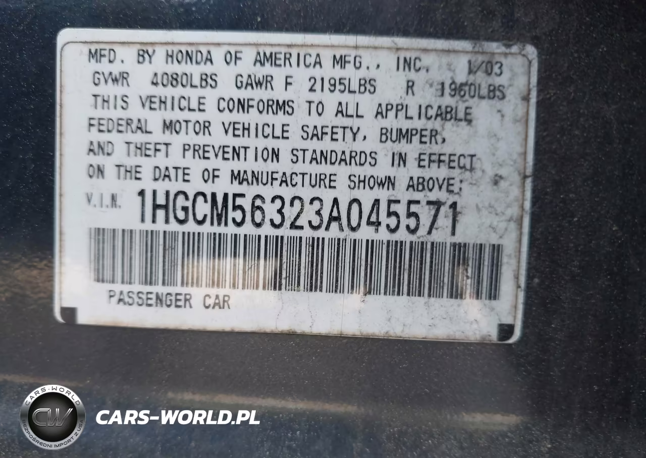 2003 Honda Accord 2.4 Lx VIN:1HGCM56323A045571 - 9