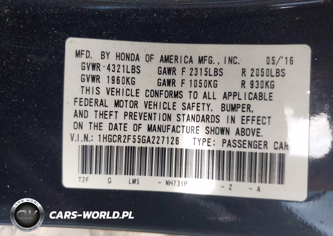 2016 Honda Accord Sport VIN:1HGCR2F55GA227126 - 9