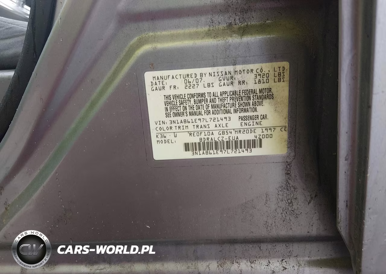 2007 Nissan Sentra 2.0 VIN:3N1AB61E97L721493 - 9