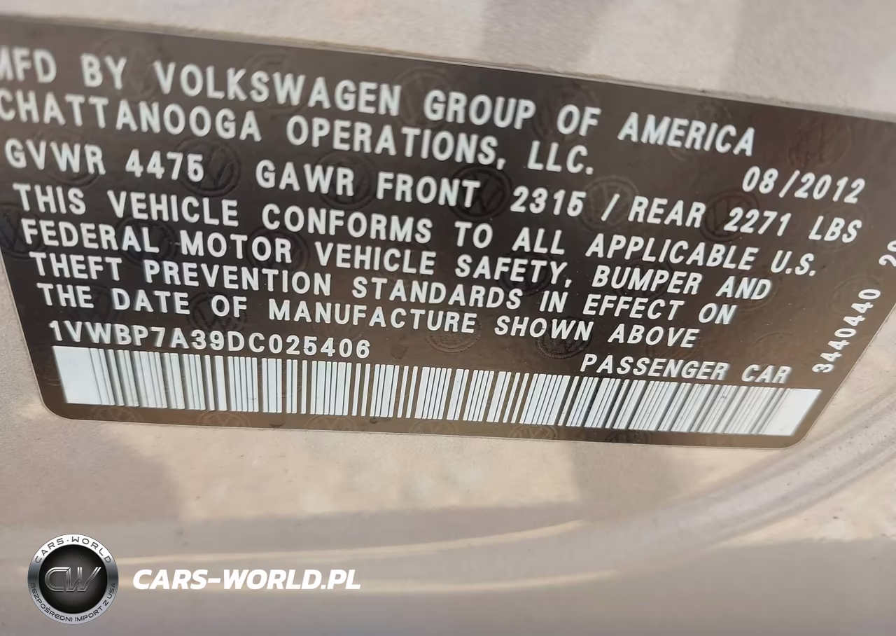 2013 Volkswagen Passat 2.5L Se VIN:1VWBP7A39DC025406 - 9