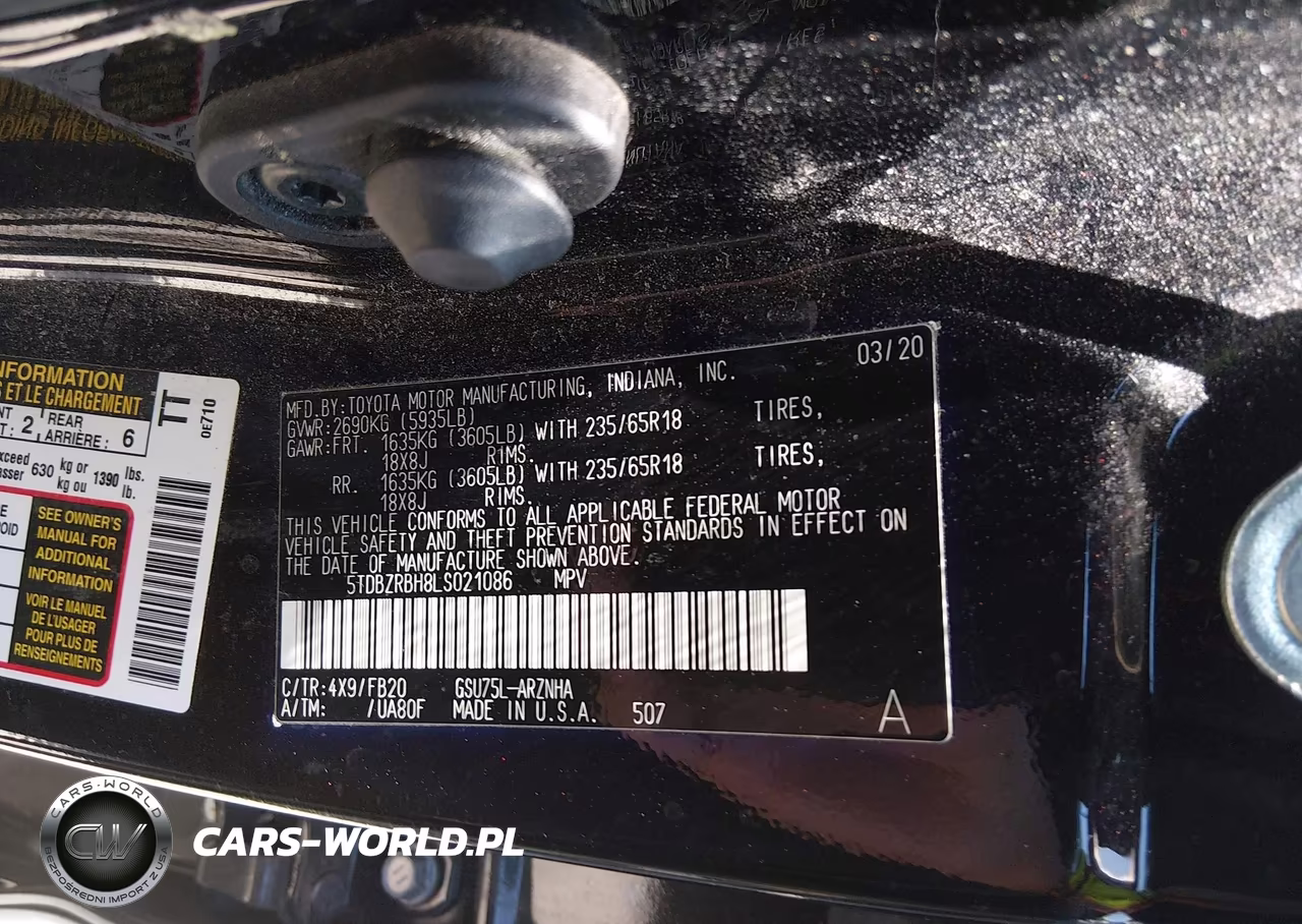 2020 Toyota Highlander Le VIN:5TDBZRBH8LS021086 - 9
