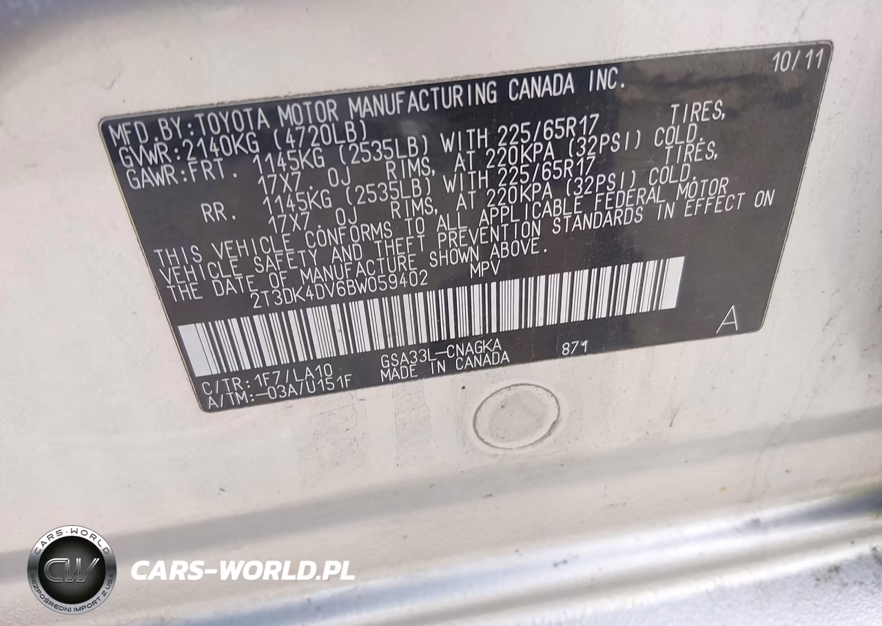 2011 Toyota Rav4 Limited V6 VIN:2T3DK4DV6BW059402 - 9