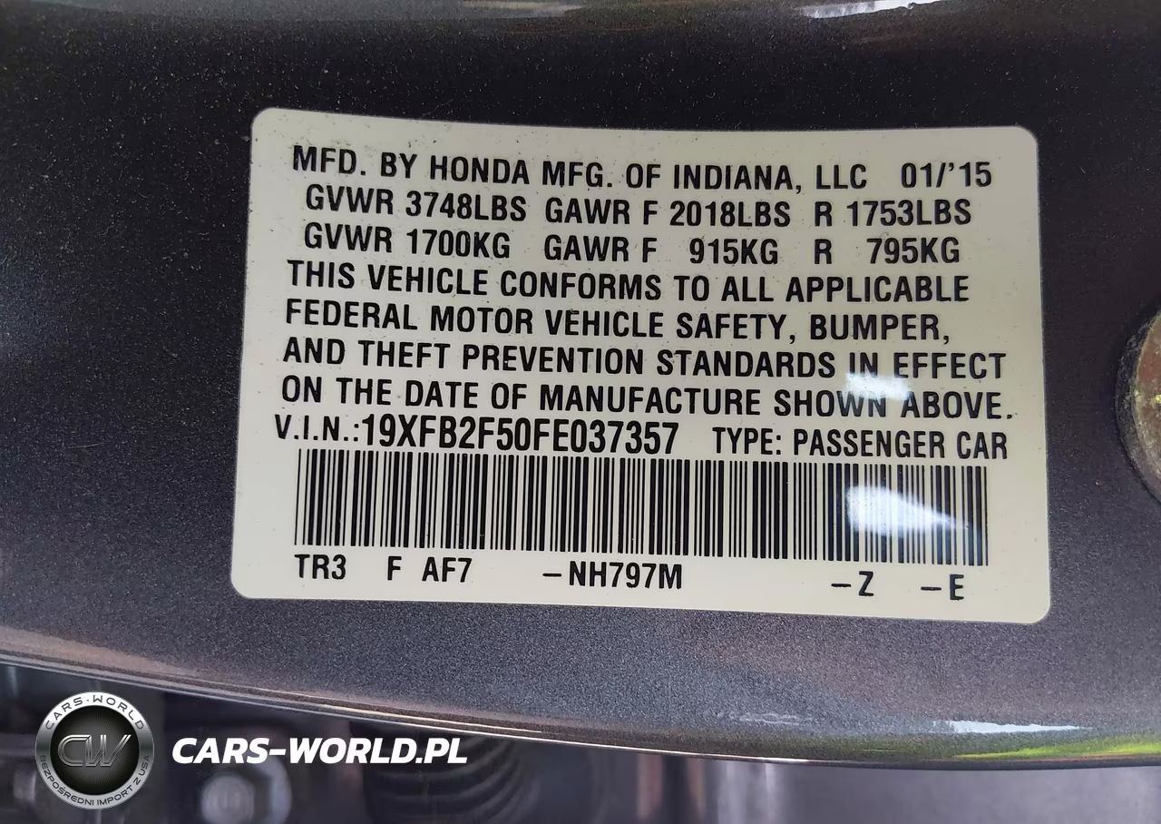 2015 Honda Civic Lx VIN:19XFB2F50FE037357 - 9