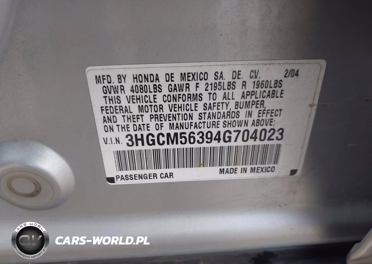 2004 Honda Accord 2.4 Lx VIN:3HGCM56394G704023 - 9