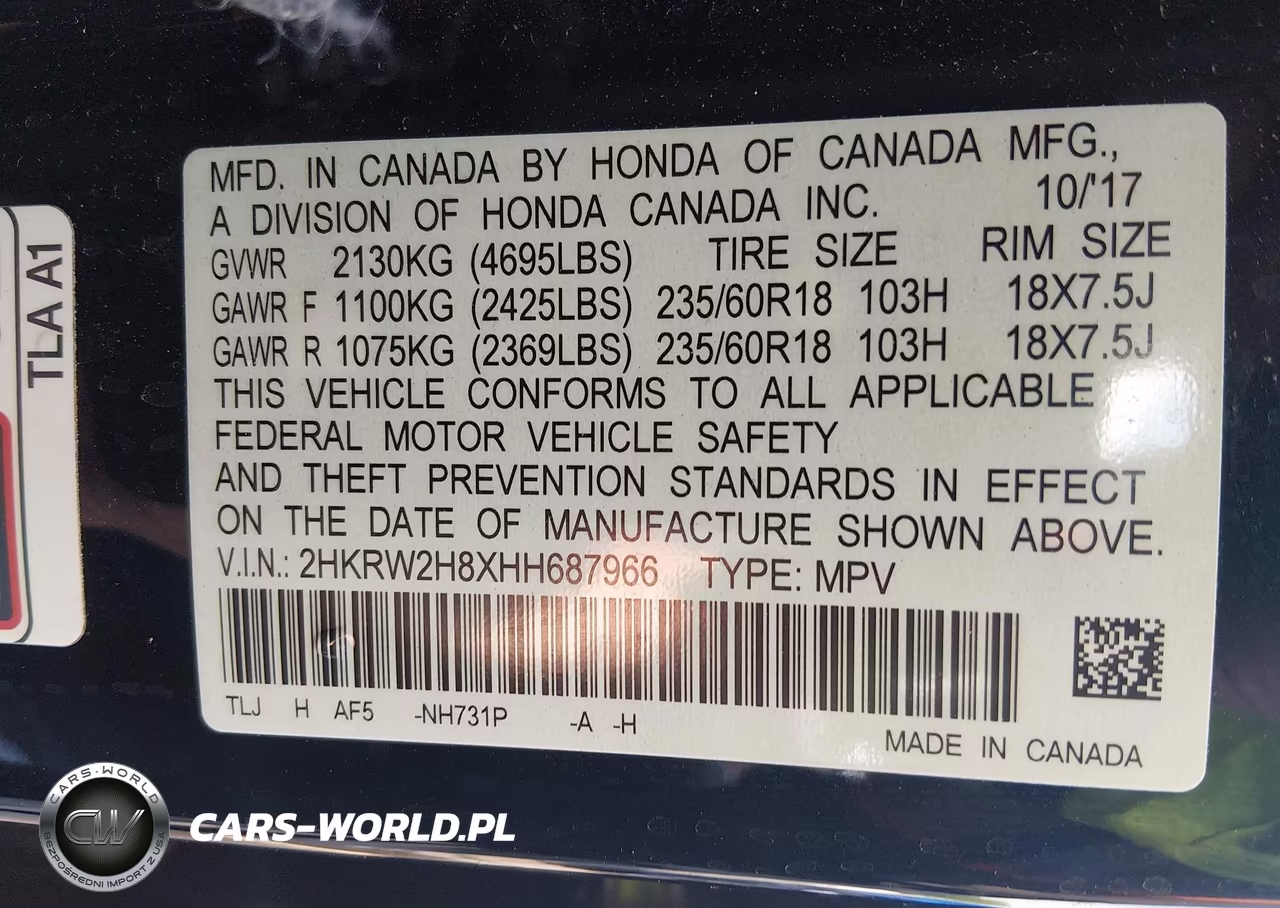 2017 Honda Cr-V Ex-L-Ex-L Navi VIN:2HKRW2H8XHH687966 - 9