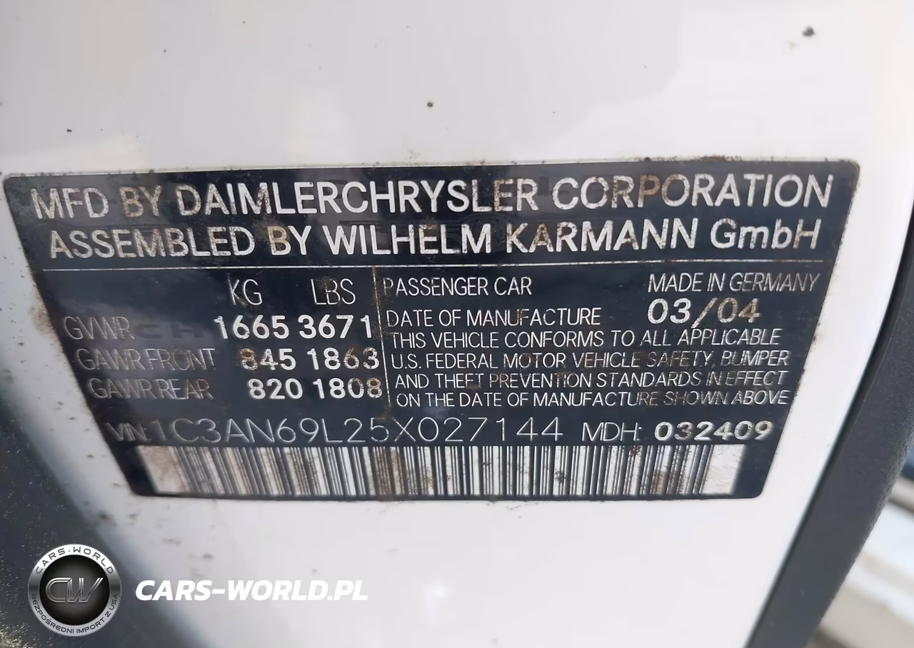 2005 Chrysler Crossfire Limited VIN:1C3AN69L25X027144 - 9