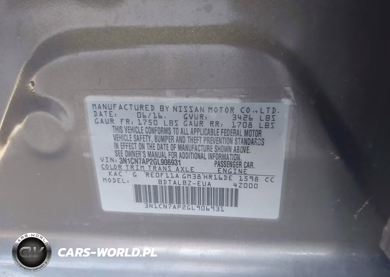2016 Nissan Versa 1.6 Sv VIN:3N1CN7AP2GL906931 - 9