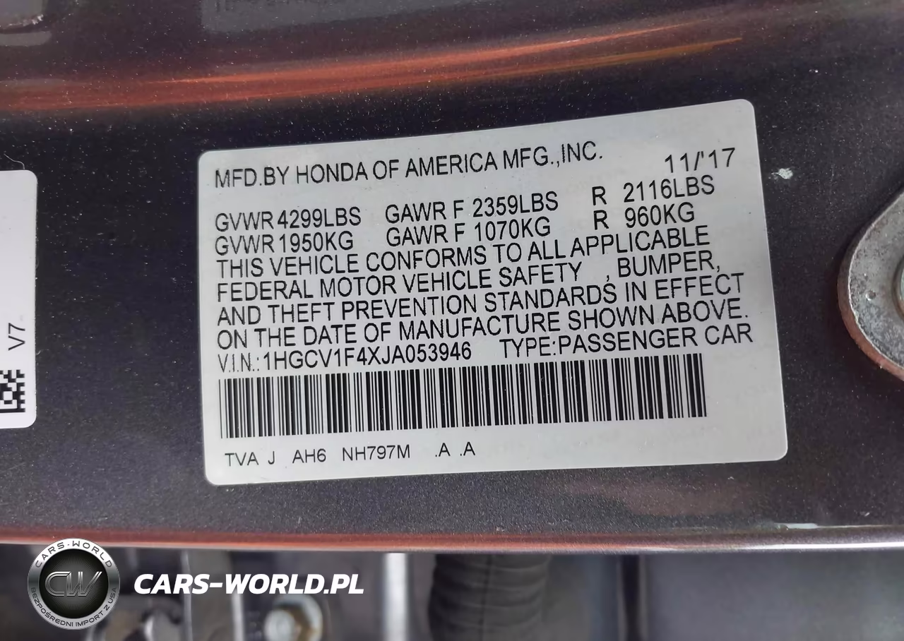 2018 Honda Accord Ex VIN:1HGCV1F4XJA053946 - 9