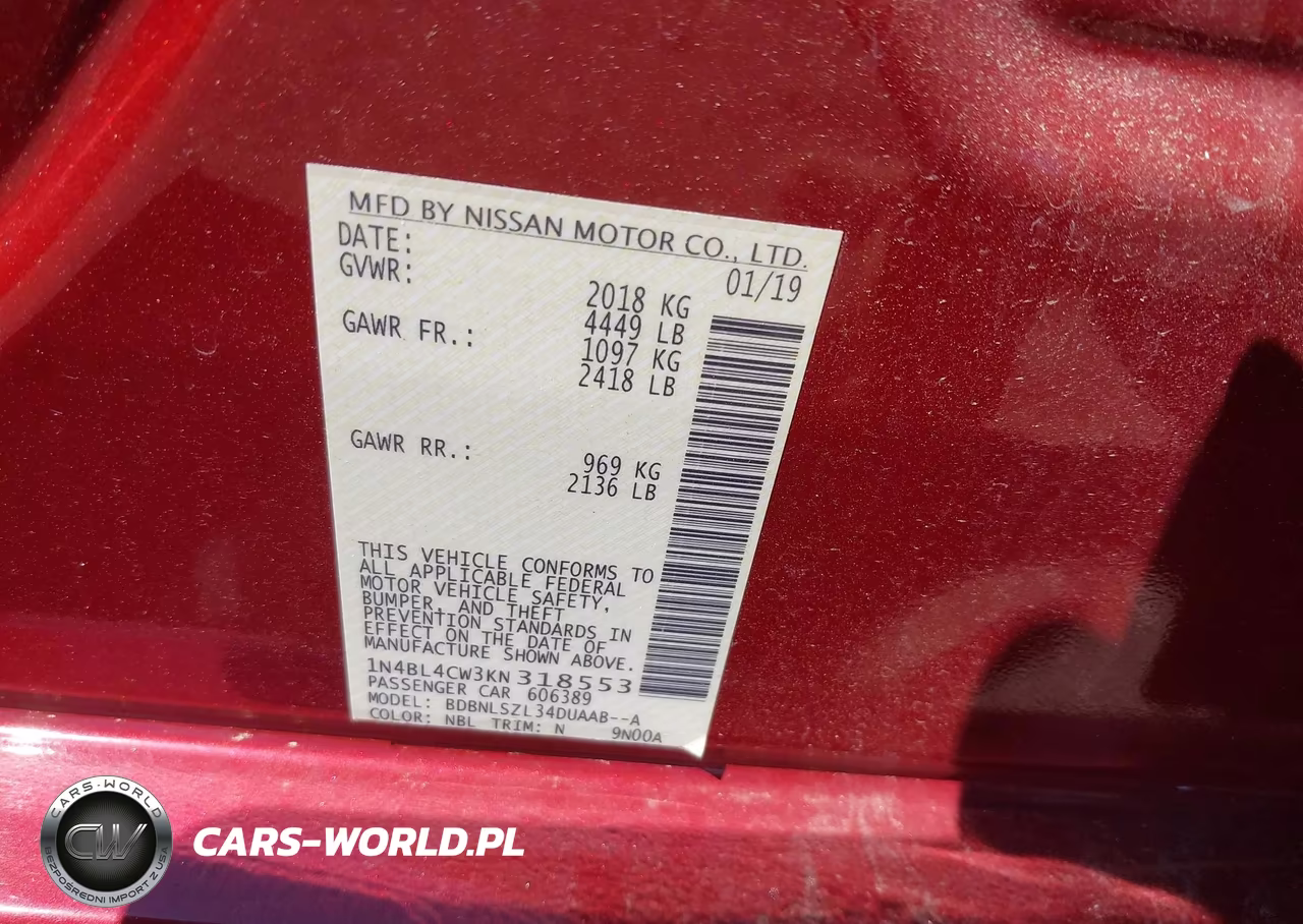 2019 Nissan Altima 2.5 Sr VIN:1N4BL4CW3KN318553 - 9