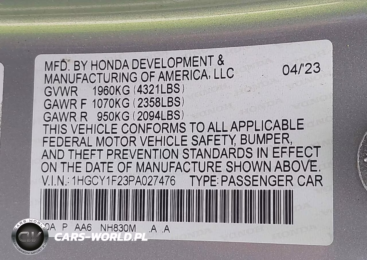 2023 Honda Accord Lx VIN:1HGCY1F23PA027476 - 9
