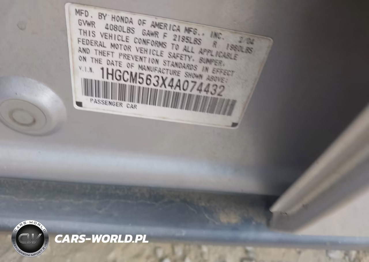 2004 Honda Accord 2.4 Lx VIN:1HGCM563X4A074432 - 9