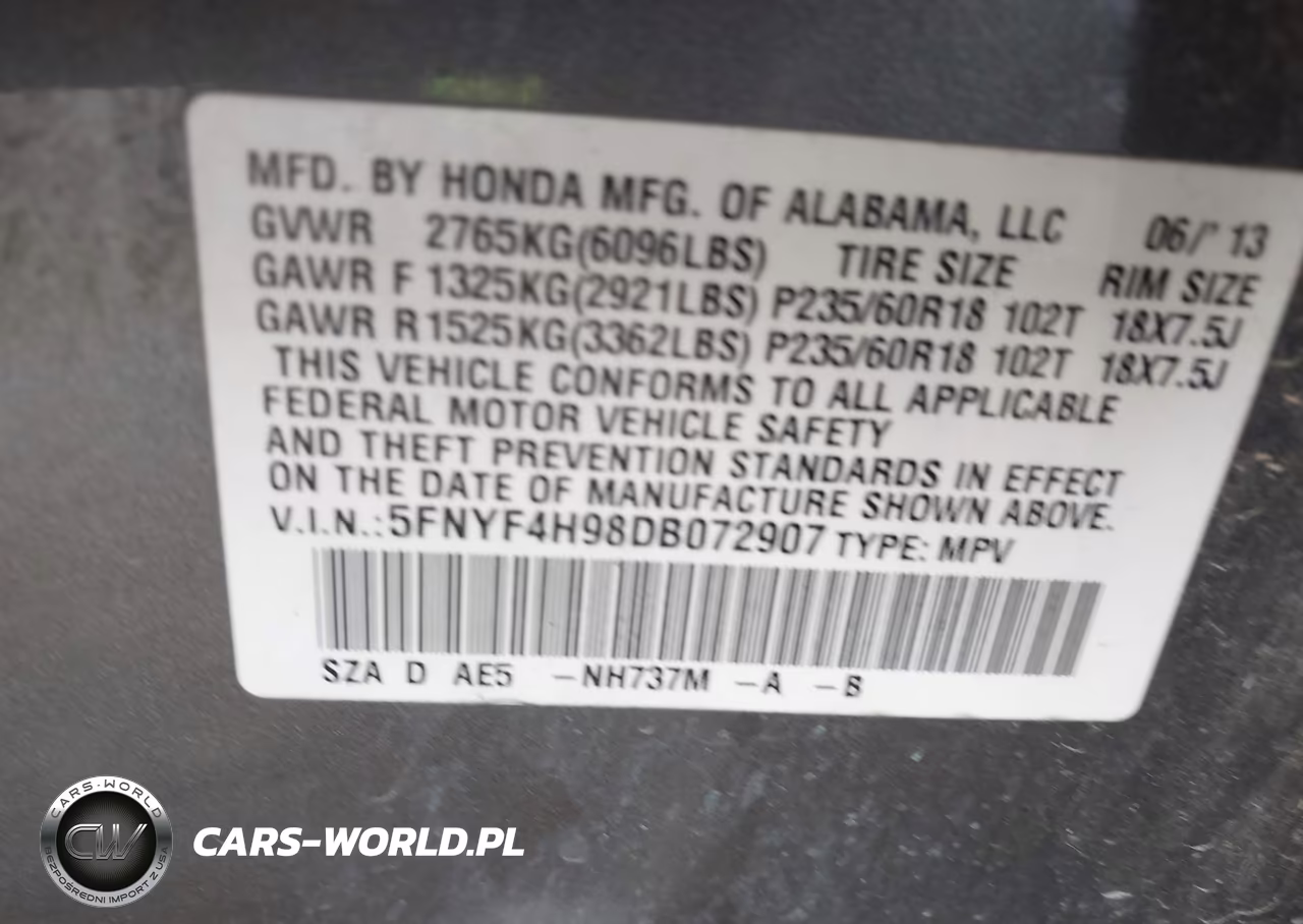 2013 Honda Pilot Touring VIN:5FNYF4H98DB072907 - 9