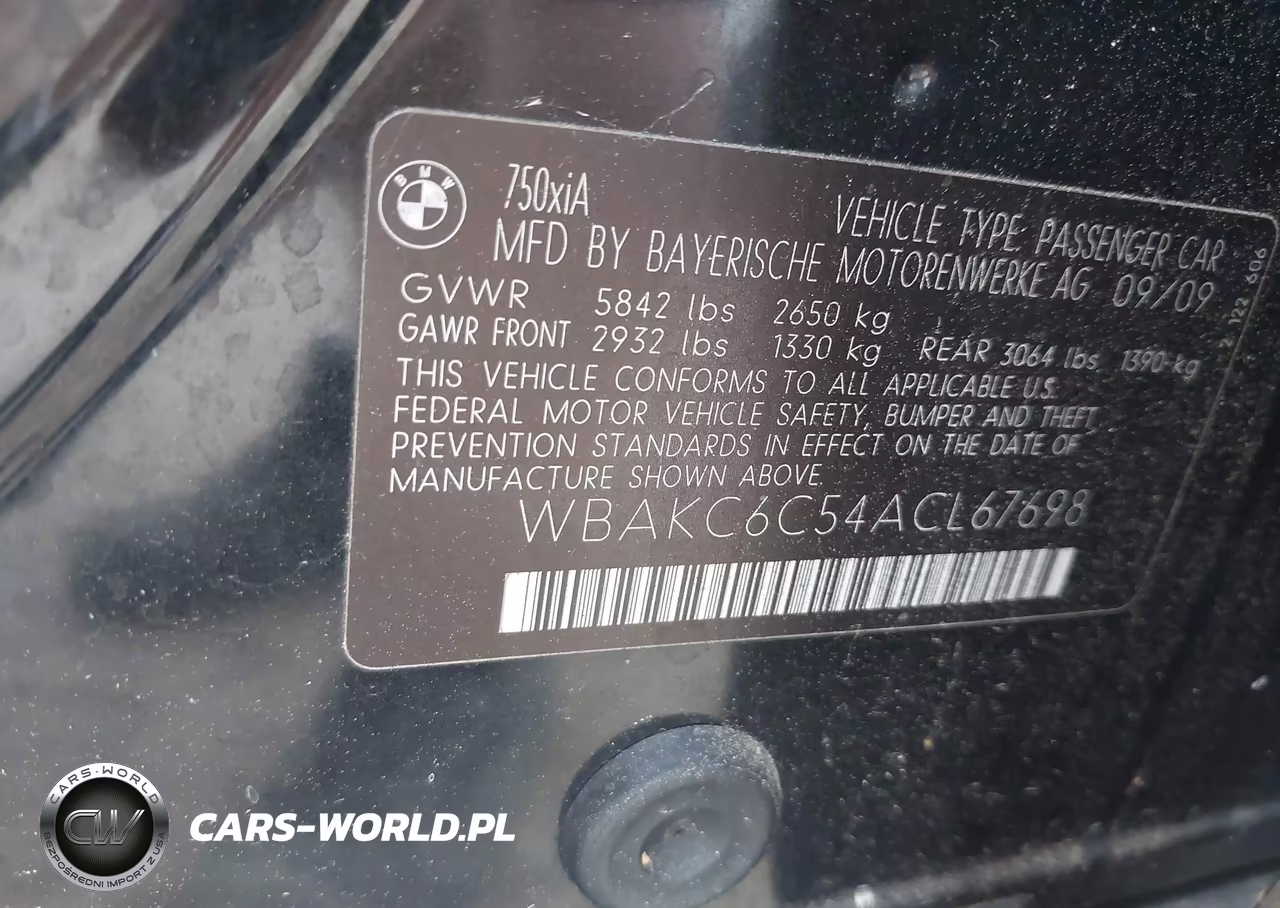 2010 BMW 750I xDrive VIN:WBAKC6C54ACL67698 - 9