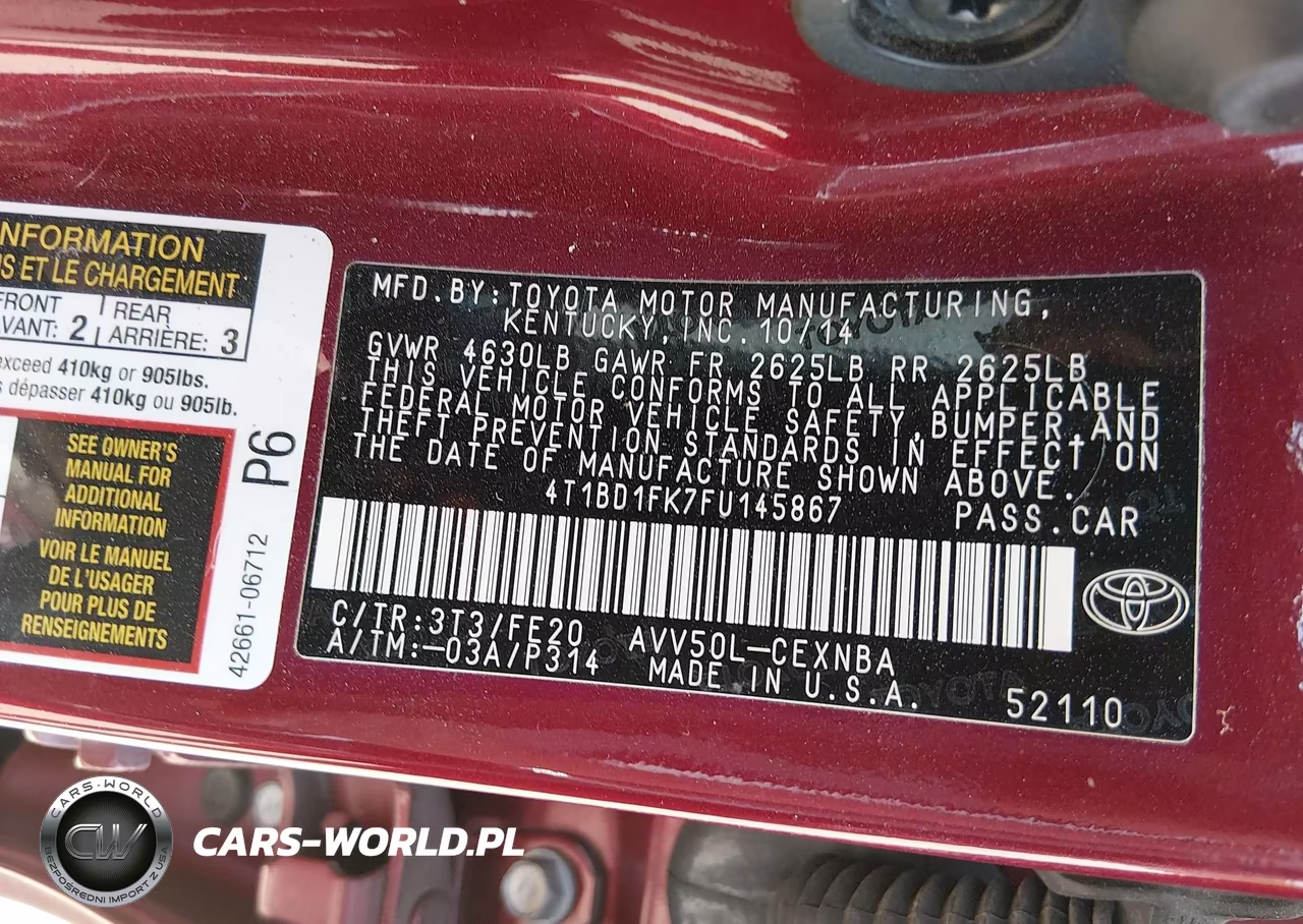 2015 Toyota Camry Hybrid Le VIN:4T1BD1FK7FU145867 - 9