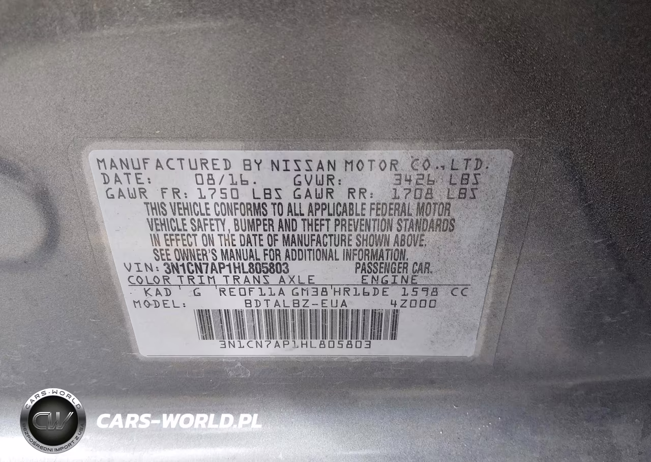 2017 Nissan Versa 1.6 S-1.6 S+-1.6 Sl-1.6 Sv VIN:3N1CN7AP1HL805803 - 9