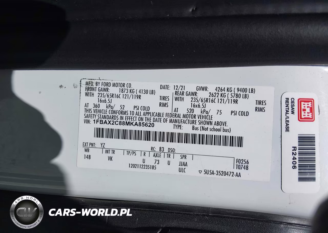 2021 Ford Transit-350 Passenger Van Xl VIN:1FBAX2C88MKA85620 - 9