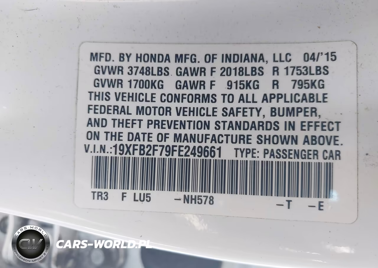 2015 Honda Civic Se VIN:19XFB2F79FE249661 - 9