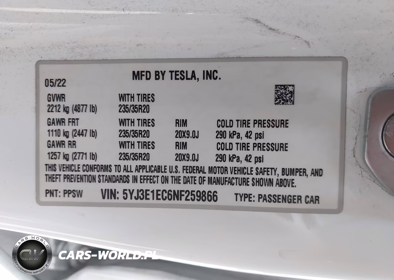 2022 Tesla Model 3 Performance Dual Motor All-Wheel Drive VIN:5YJ3E1EC6NF259866 - 9