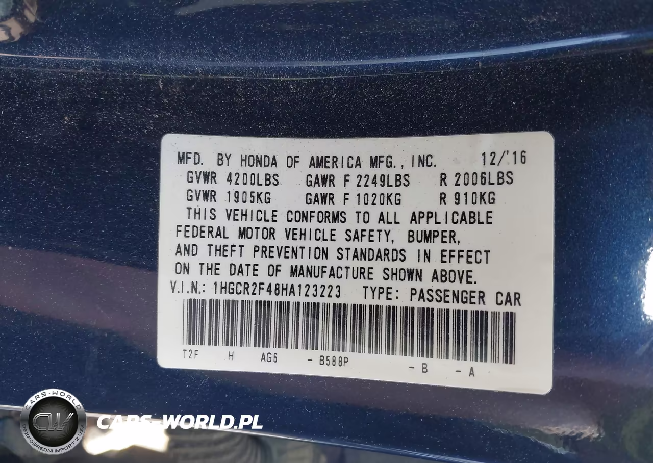 2017 Honda Accord Lx VIN:1HGCR2F48HA123223 - 9