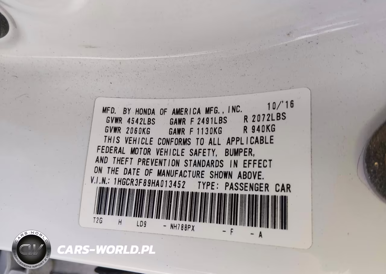 2017 Honda Accord Ex-L V6 VIN:1HGCR3F89HA013452 - 9