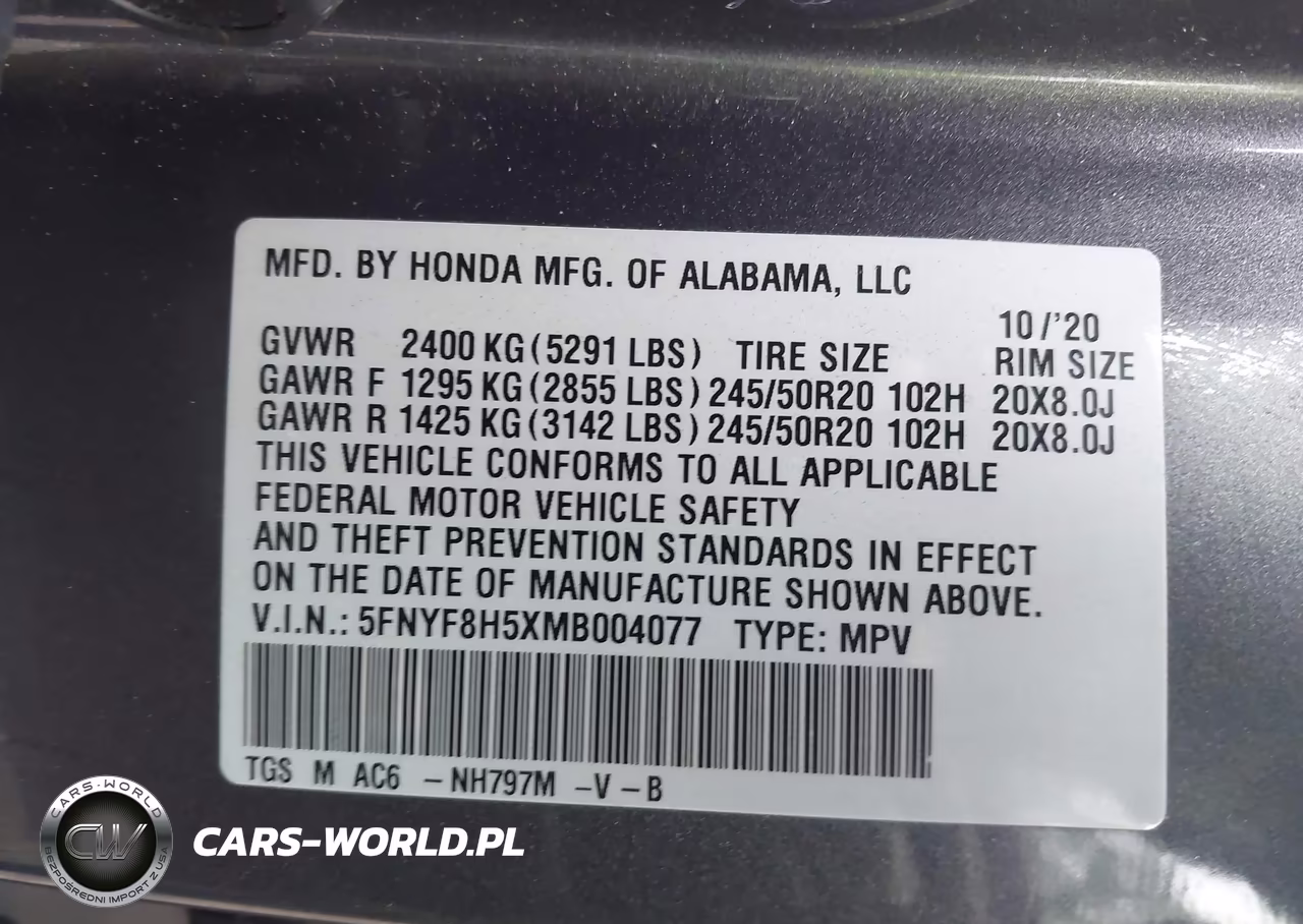 2021 Honda Passport Awd Ex-L VIN:5FNYF8H5XMB004077 - 9