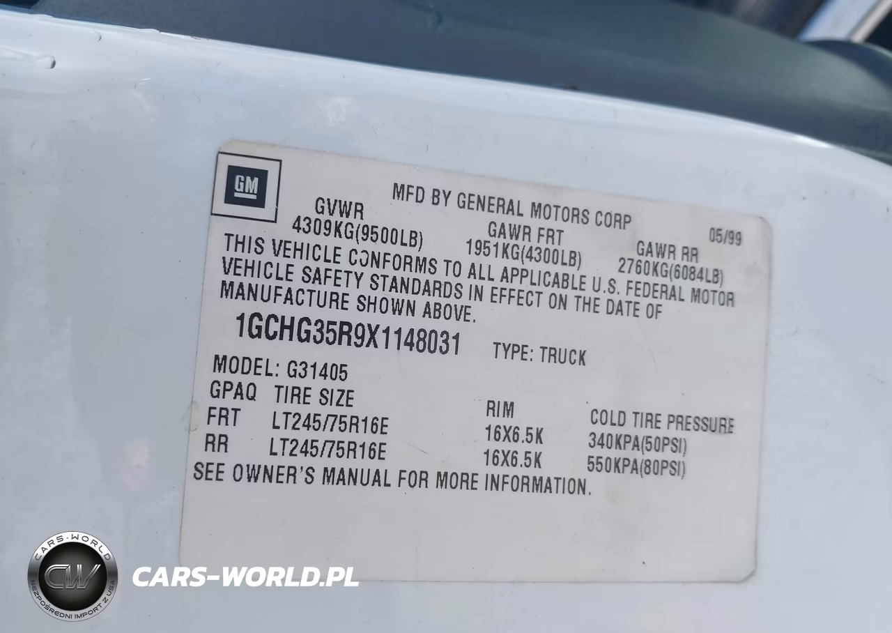 1999 Chevrolet Express VIN:1GCHG35R9X1148031 - 9