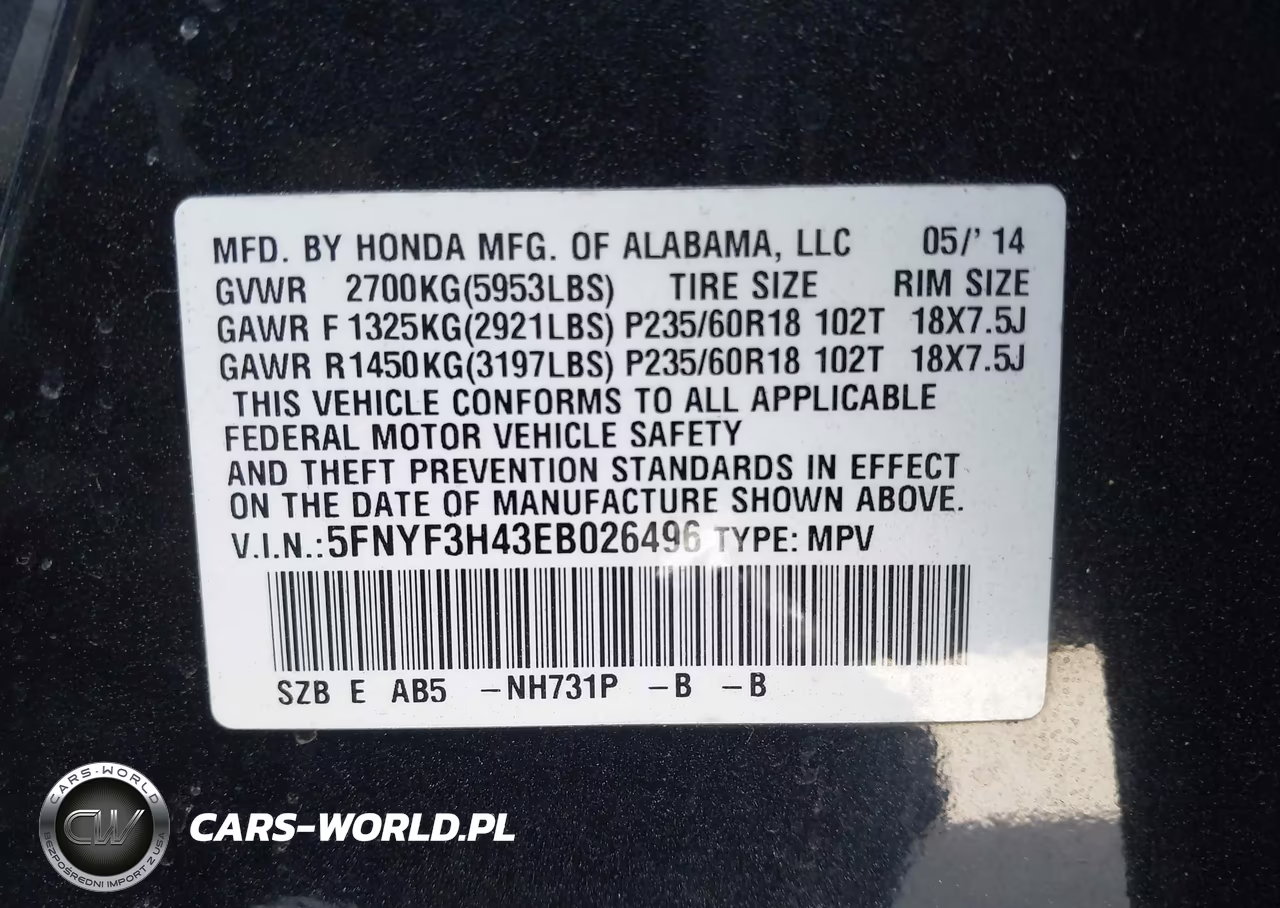 2014 Honda Pilot Ex VIN:5FNYF3H43EB026496 - 9