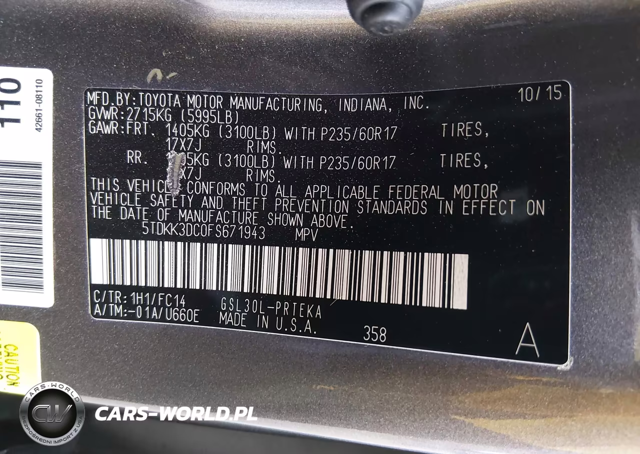2015 Toyota Sienna Le 8 Passenger VIN:5TDKK3DC0FS671943 - 9